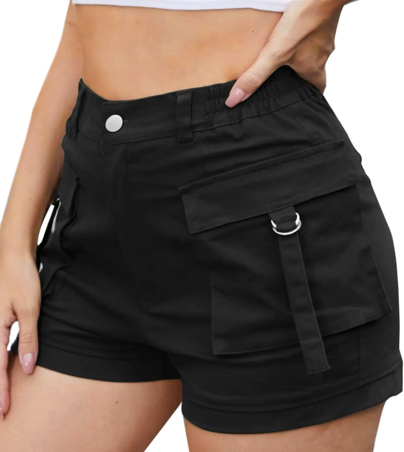 ZODLLS Women's Shorts Elastic Waist Cargo Shorts with Pockets