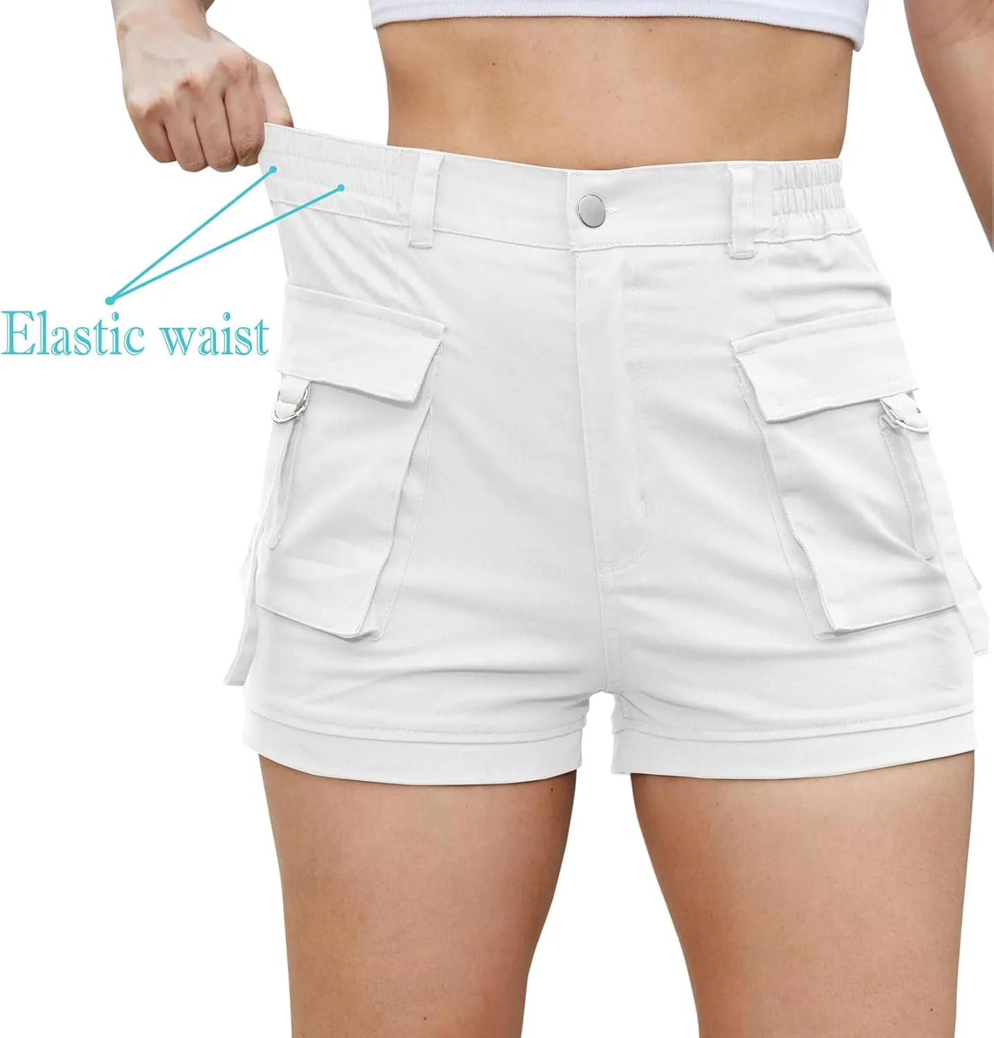 ZODLLS Women's Shorts Elastic Waist Cargo Shorts with Pockets