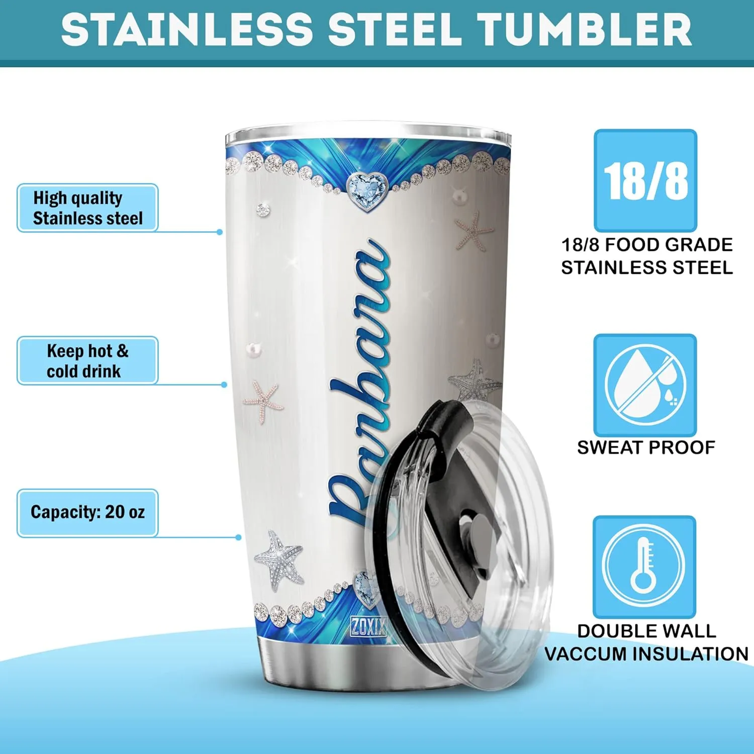 ZOXIX Personalized Dolphin Tumbler 20oz Just A Girl Who Loves Dolphins Stainless Steel Cup Jewelry Style Birthday Dolphin Gift For Her Starfish Beach Ocean Animal Coffee Mug Cute