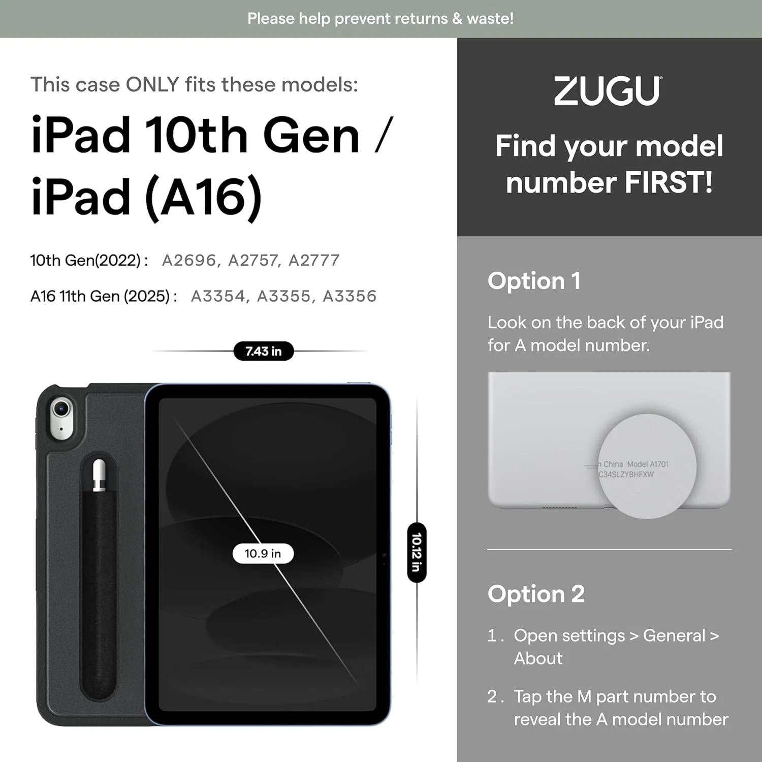 ZUGU CASE for iPad 10.9 Inch Case iPad 11th/10th Generation (A16 2025/2022), Slim Protective Magnetic Stand & Sleep/Wake Cover 11th/10th Gen iPad Stand, Model #s A2696, A2757, A2777, Stealth Black